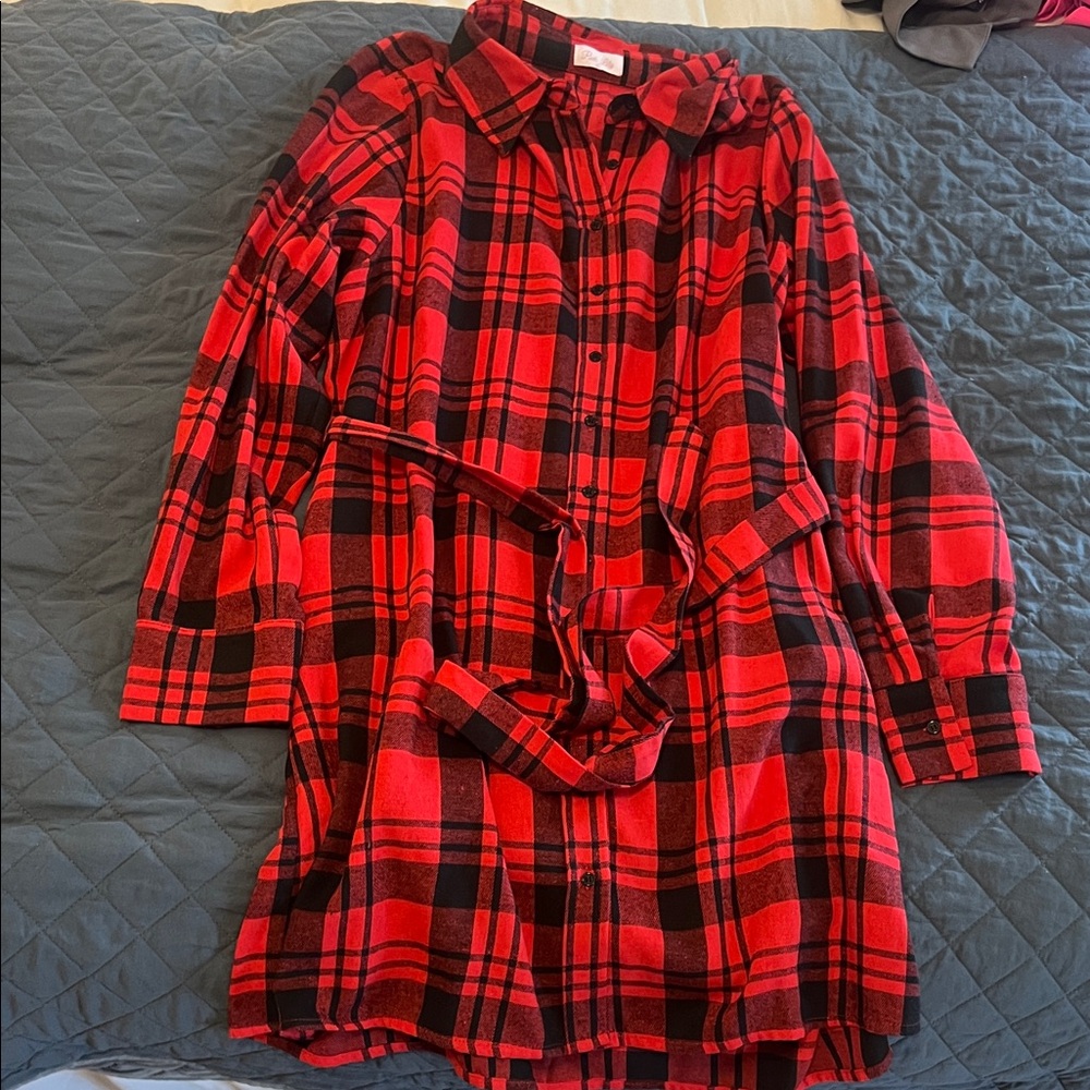 Pink Lily Red and Black Plaid Long Sleeve Dress